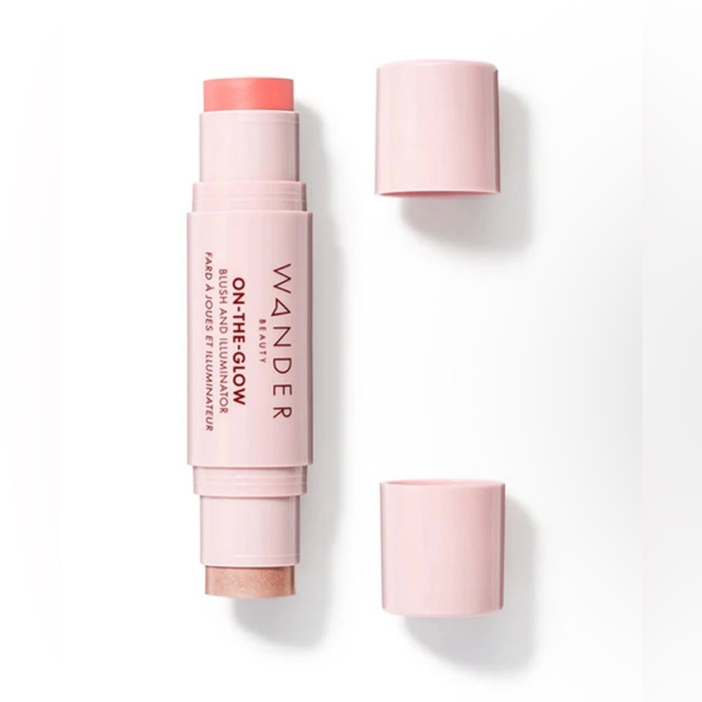 Wander Beauty On-The-Glow Blush & Illuminator Stick Coral Rose/Nude Glow New